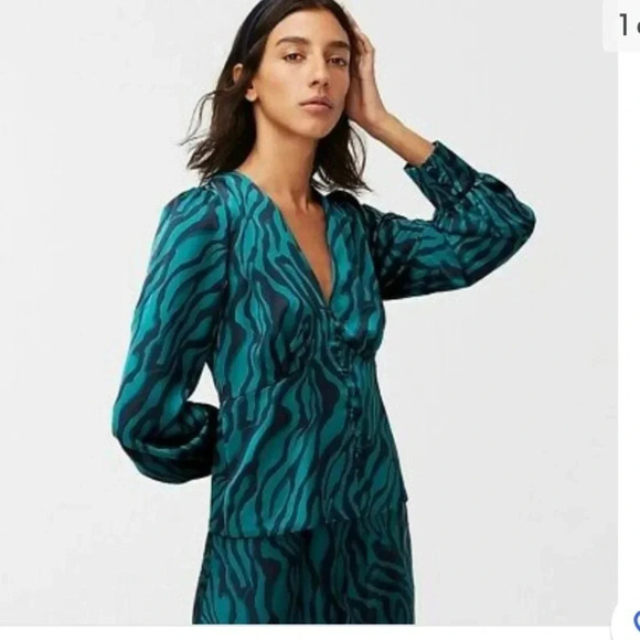 NWT J. Crew Green and Black Zebra Print Blouse Sz 14 - Picture 1 of 12